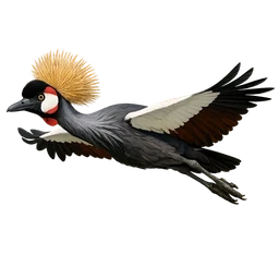 Black Crowned Crane, in flight