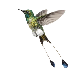 Booted Racket-tail, in flight
