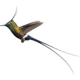 Wire-crested Thorntail, in flight